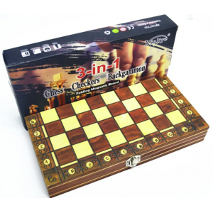 3в1 шахматы/шашки/нарды деревянные магнитные 29 см, арт 7702