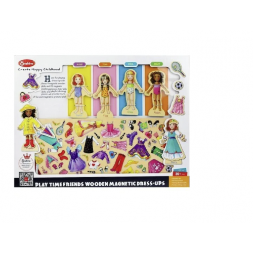 Игровой набор с куклой магнитный деревянный, 4 куклы одевашки с набором одежды